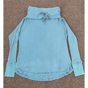 Sundance Thermal Knit Turtleneck Sweater Blue Womens Size Large Pullover Boho